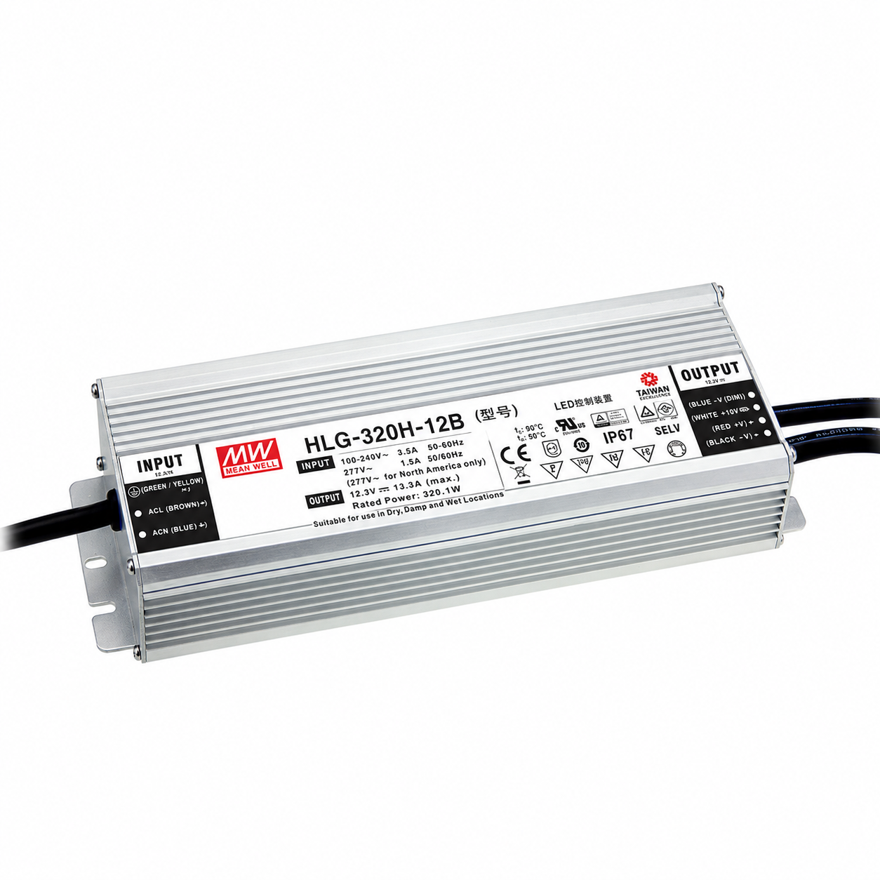 Mean Well HLG-320H-12B Dimmable LED Driver, 320W / 12V Power Supply